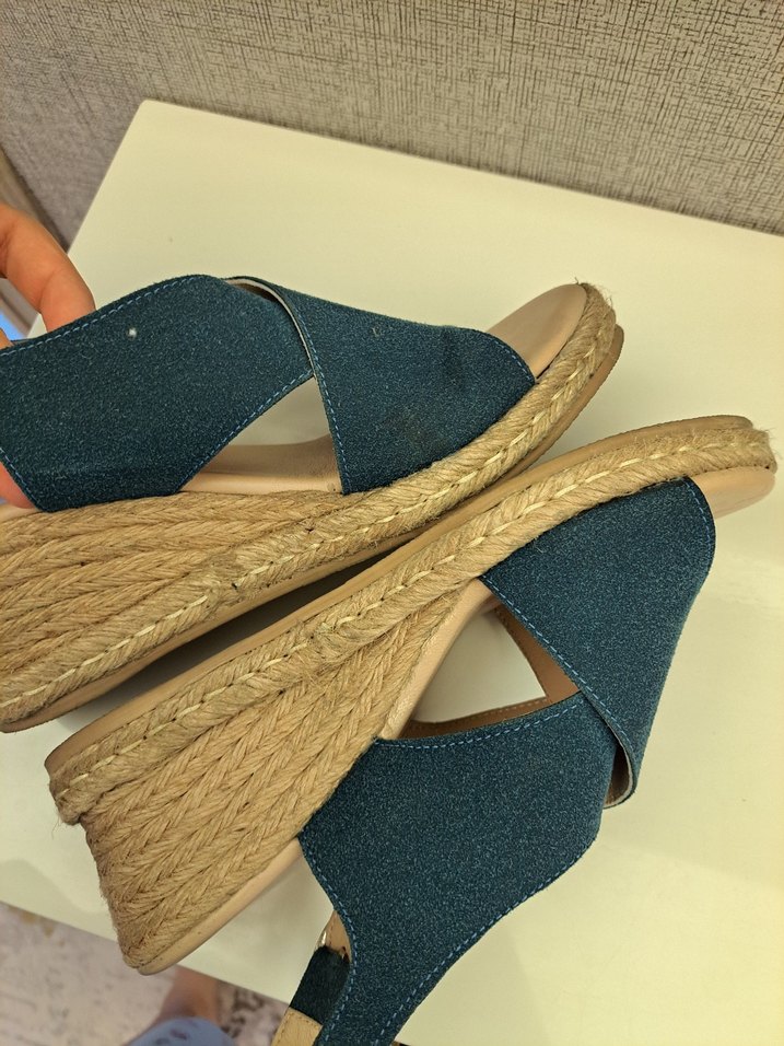 Mavi Kadın Dolgu Topuklu Sandalet hakiki deri inci - Görsel 3