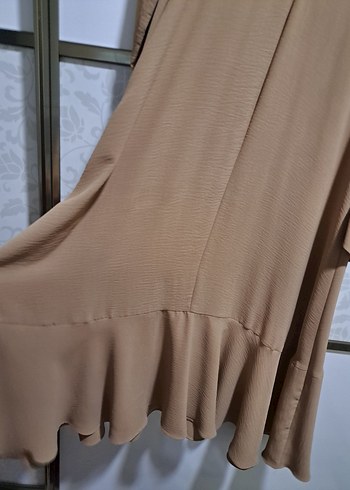 Drapeli Bej Uzun Kadın Elbise - Görsel 7