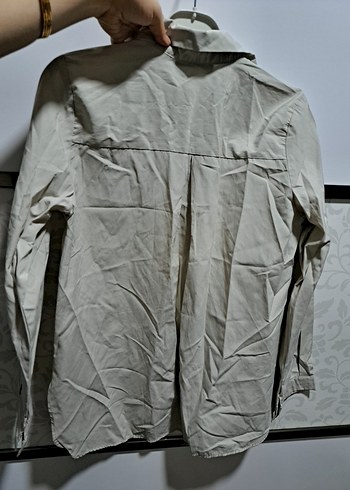 Bej Düğmeli Keten Kadın Gömlek - Görsel 4