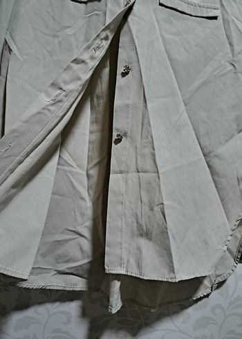 Bej Düğmeli Keten Kadın Gömlek - Görsel 2