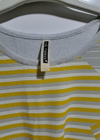 Sarı Gri Uzun Salaş Kadın Tunik tığ triko invee - Görsel 3