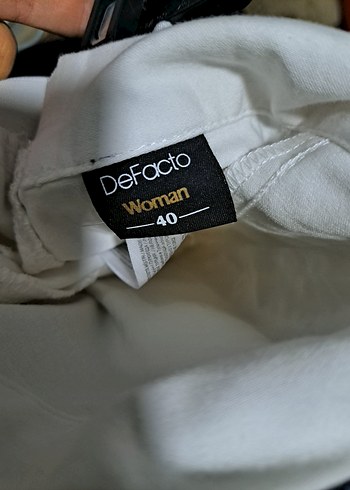 Beyaz Keten Midi Kumaş Kadın Pantolon - Görsel 4