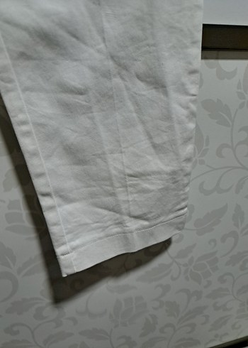 Beyaz Keten Midi Kumaş Kadın Pantolon - Görsel 2