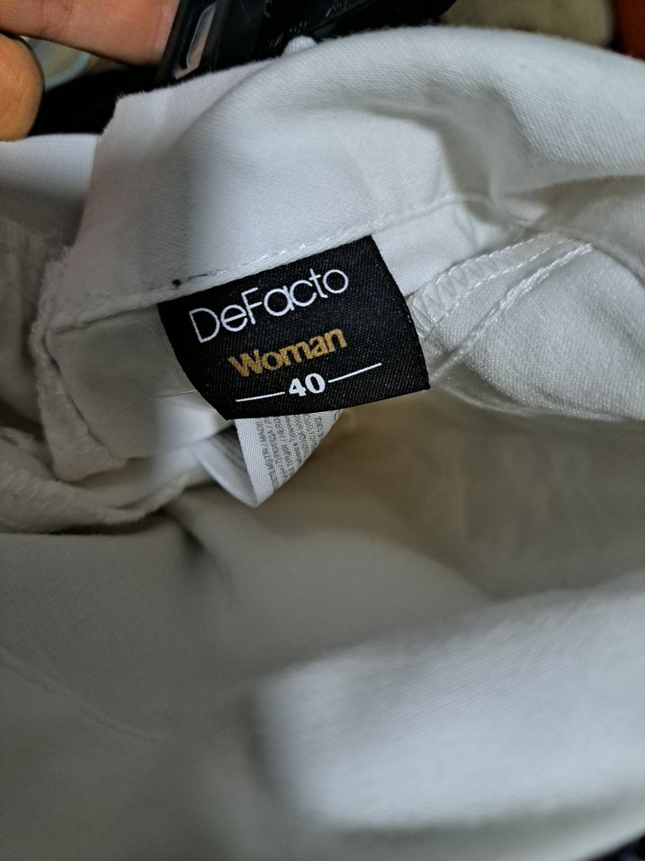 Beyaz Keten Midi Kumaş Kadın Pantolon - Görsel 4