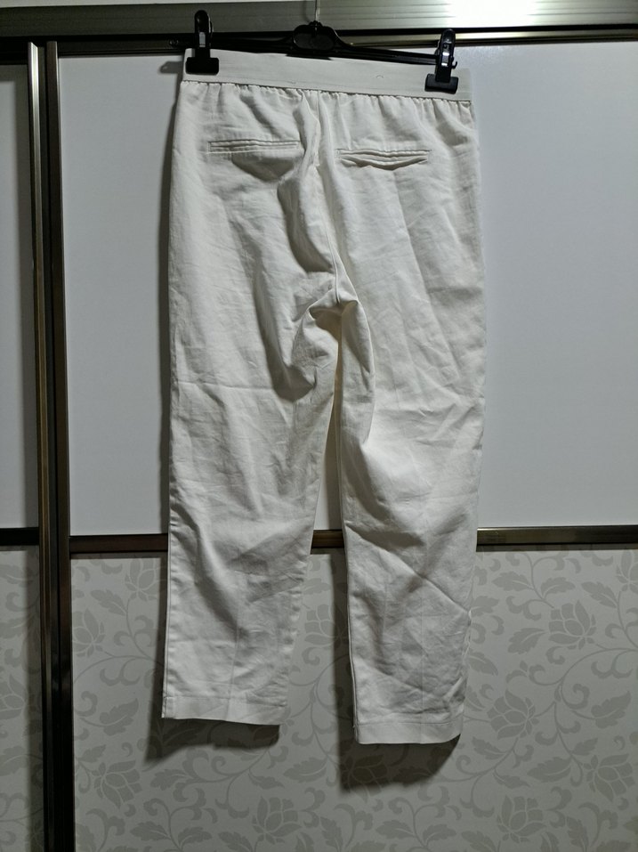 Beyaz Keten Midi Kumaş Kadın Pantolon - Görsel 3