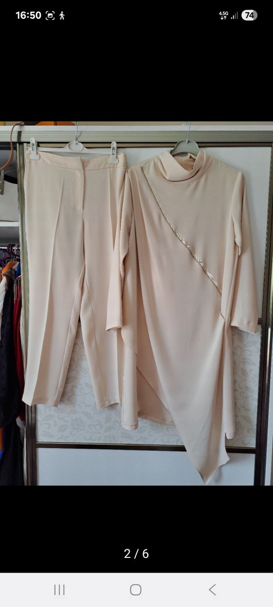 Bej Kadın Uzun Kollu Asimetrik Takım qupra ghisa venöve - Görsel 2