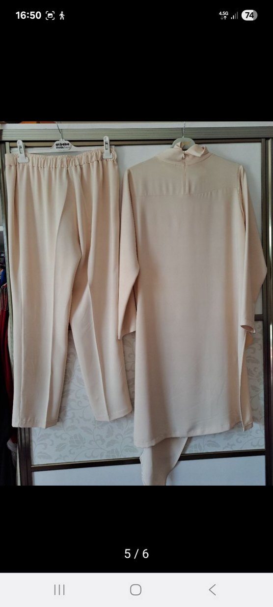 Bej Kadın Uzun Kollu Asimetrik Takım qupra ghisa venöve - Görsel 5