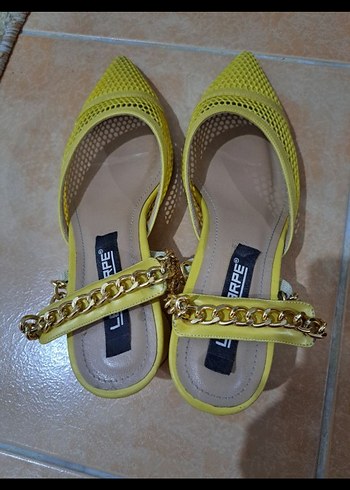 Zincir Detaylı file Sarı Kadın Topuklu - Görsel 6