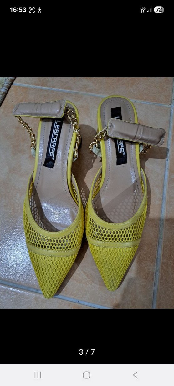 Zincir Detaylı file Sarı Kadın Topuklu - Görsel 2