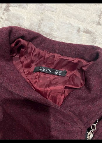 m Beden Bordo Süet Fermuarlı Uzun Kesim Hamile Kabanı