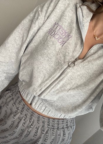 s Beden Gri Fermuarlı Kadın Sweatshirt