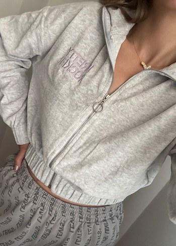 Gri Fermuarlı Kadın Sweatshirt