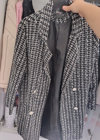 Düğmeli Siyah Uzun Kadın Blazer