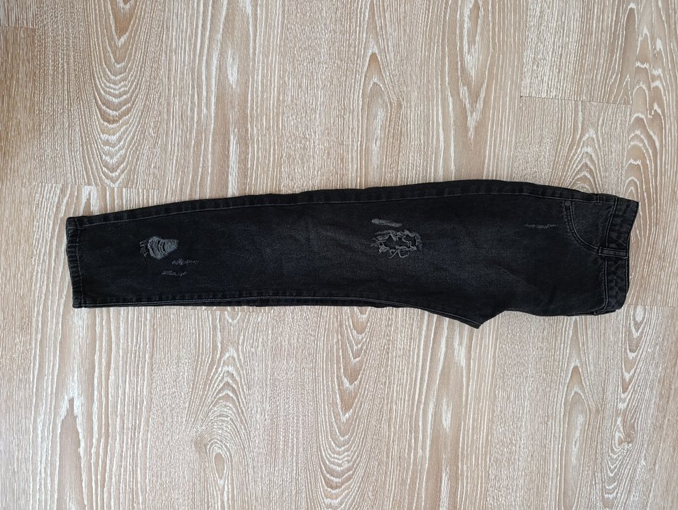 Siyah Regular Fit Yırtık Detaylı Midi Kot Pantolon - Görsel 2