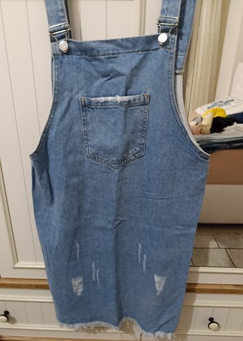 Kadın Mavi Denim Askılı Midi Tulum - Görsel 6
