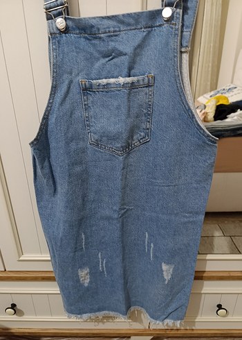 Kadın Mavi Denim Askılı Midi Tulum - Görsel 7
