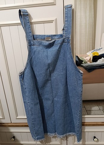 Kadın Mavi Denim Askılı Midi Tulum - Görsel 4