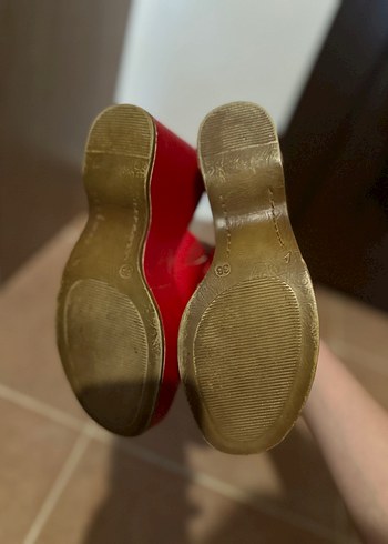 Gerçek punto deri kırmızı dolgu topuk terlik - Görsel 3