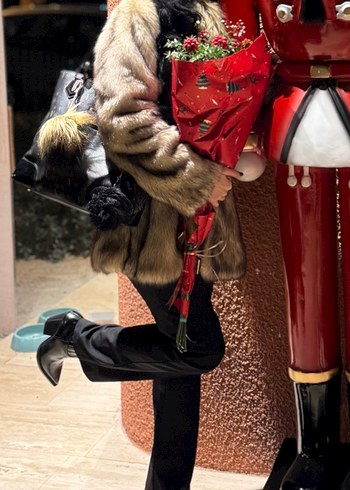 Leopar Desenli Kahverengi Deri Kadın Kürk Ceket - Görsel 2