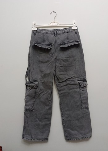 Gri Kadın Geniş Kesim Midi Kot Pantolon - Görsel 2