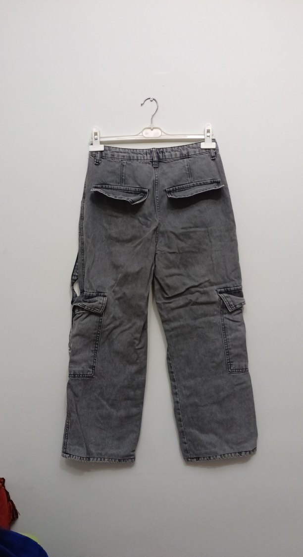 Gri Kadın Geniş Kesim Midi Kot Pantolon - Görsel 2