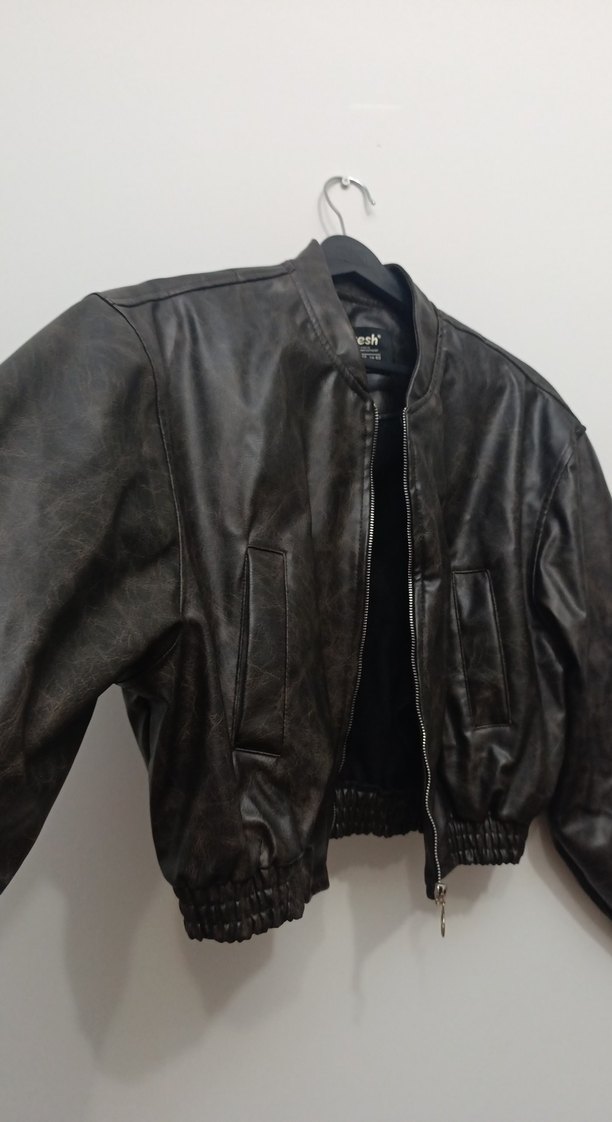 Kahverengi Deri Kadın Ceket - Görsel 4