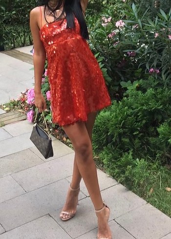 Kırmızı Payetli Mini Abiye Elbise - Görsel 5