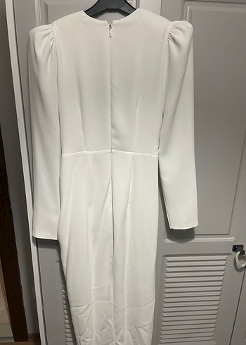 Beyaz Uzun Kollu Drapeli Kadın Elbise - Görsel 2