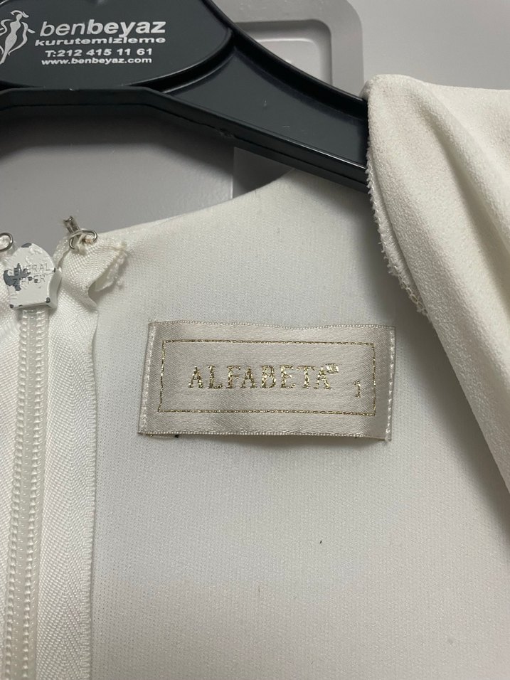 Beyaz Uzun Kollu Drapeli Kadın Elbise - Görsel 3