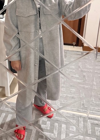 H&M Gri Midi Boy Rahat Kesim Kadın Kaban