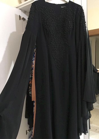 Drapeli Siyah Uzun Kollu Abiye Elbise - Görsel 3
