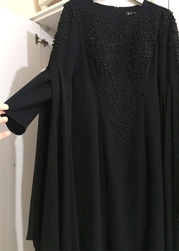 Drapeli Siyah Uzun Kollu Abiye Elbise - Görsel 2