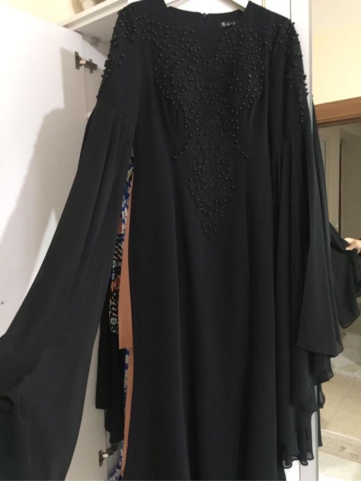 Drapeli Siyah Uzun Kollu Abiye Elbise - Görsel 3