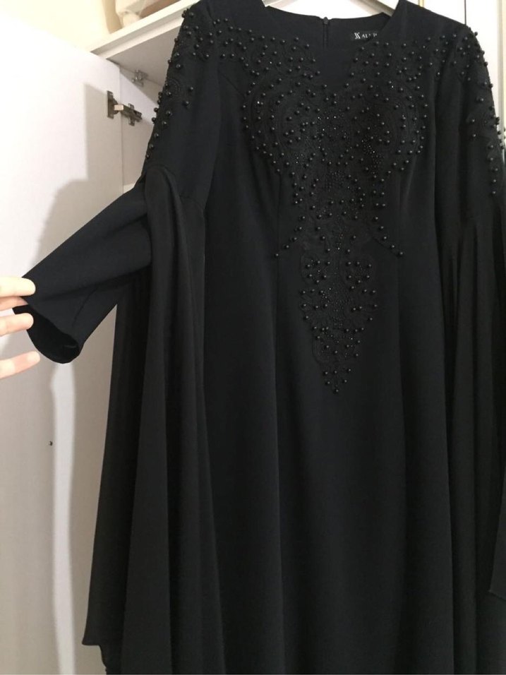 Drapeli Siyah Uzun Kollu Abiye Elbise - Görsel 2