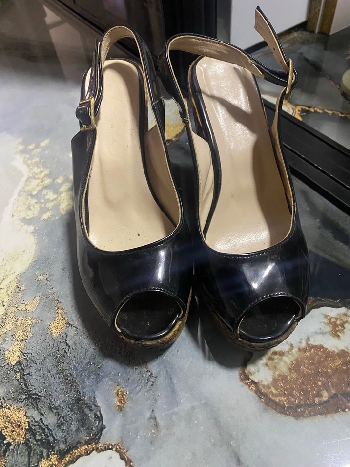 Siyah Yılan Desenli Platform Topuklu Kadın Ayakkabı - Görsel 2