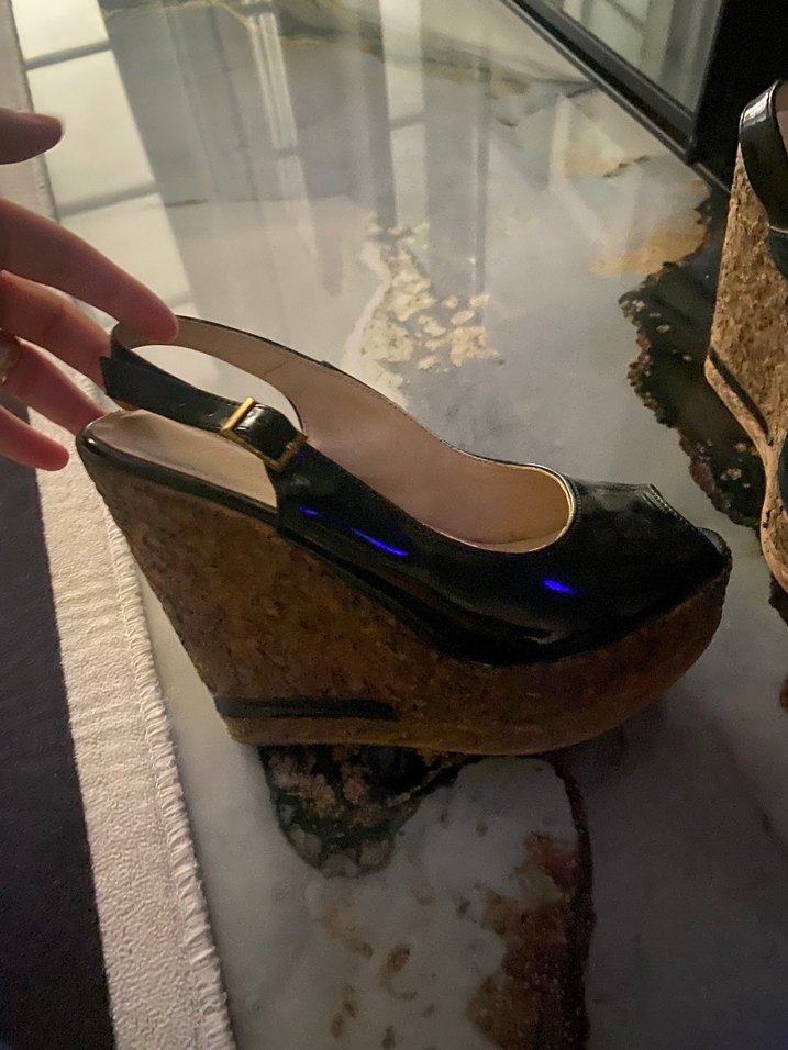 Siyah Yılan Desenli Platform Topuklu Kadın Ayakkabı - Görsel 3