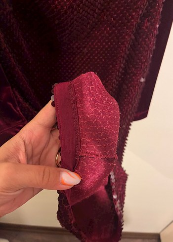 38 Beden bordo Renk Bordo İşlemeli Midi Kadın Abiye Elbise