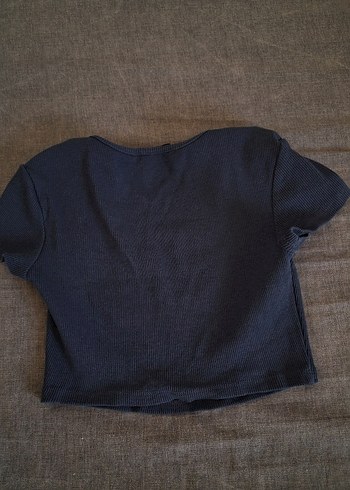s Beden lacivert Renk Kadın Lacivert Crop Top, Kısa Kollu, Dar Kesim