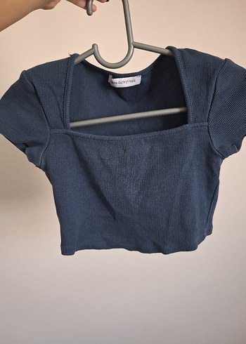 Kadın Lacivert Crop Top, Kısa Kollu, Dar Kesim