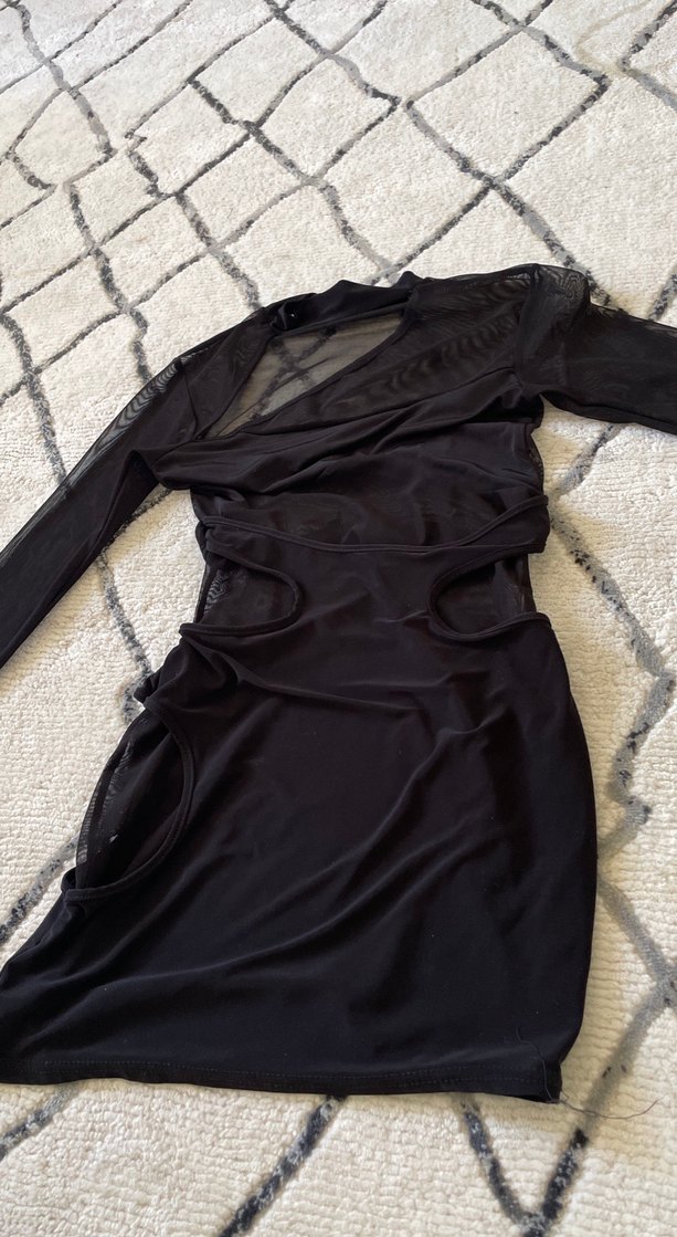 Siyah Uzun Kollu Gotik Drapeli Elbise - Görsel 3