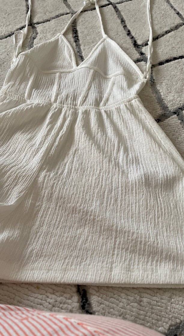 Kadın Beyaz Keten Dantel Detaylı Askılı Tulum - Görsel 3