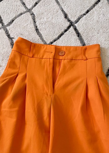 Kadın Turuncu Pilili Uzun Kumaş Pantolon - Görsel 2