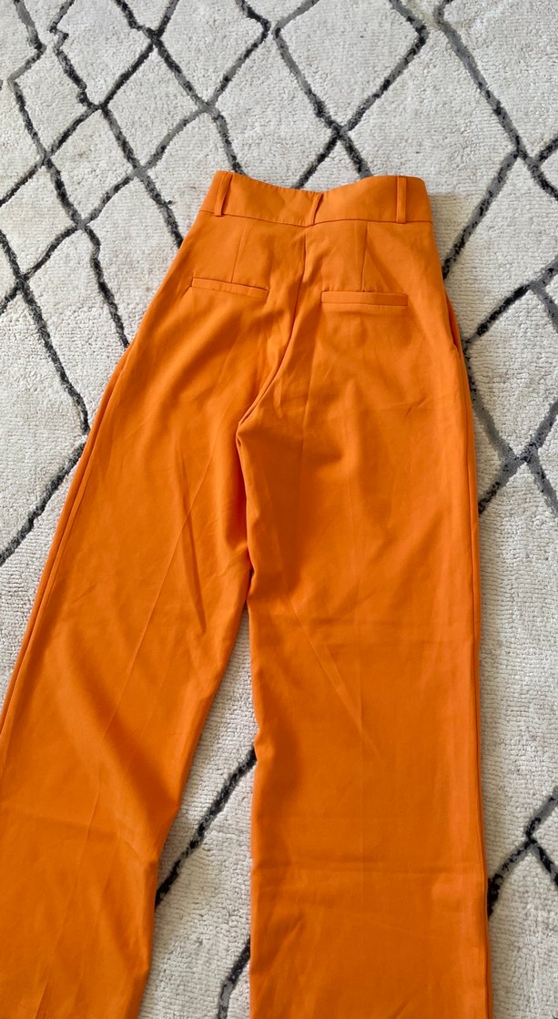 Kadın Turuncu Pilili Uzun Kumaş Pantolon - Görsel 3