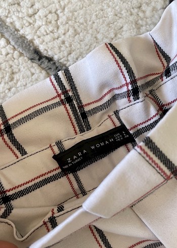 Bej Ekose Desenli Kemerli Kumaş Pantolon - Görsel 3