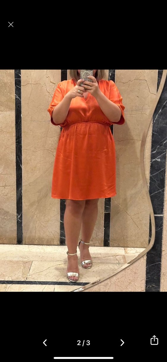 Turuncu V Yaka Salaş Hamile Elbisesi - Görsel 2