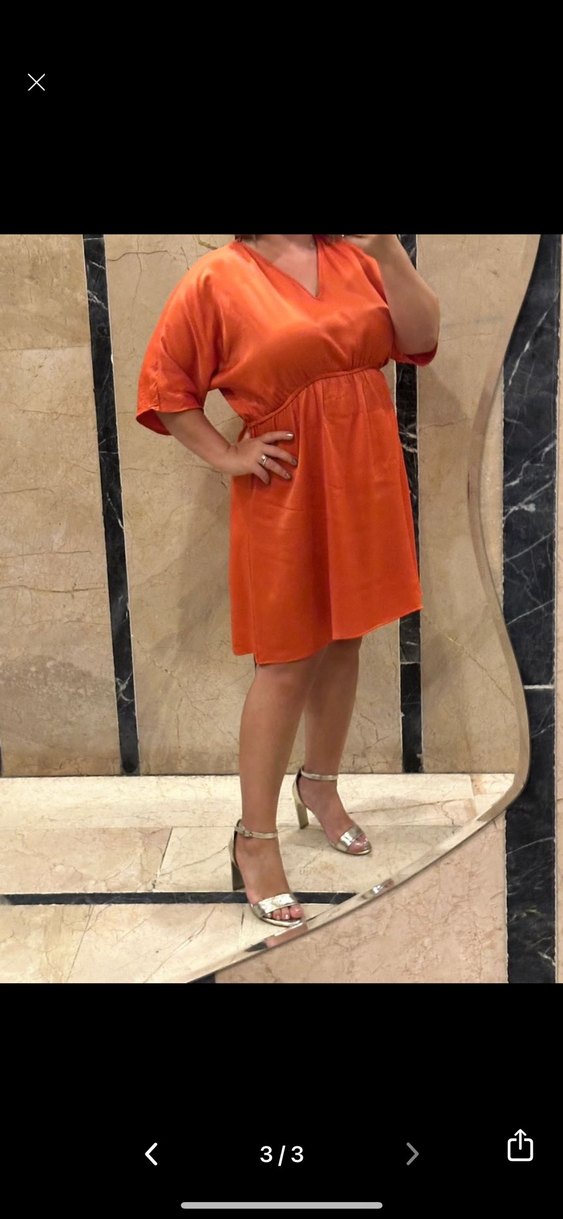 Turuncu V Yaka Salaş Hamile Elbisesi - Görsel 3