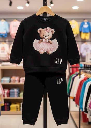 Kız Çocuk Siyah Sweatshirt ve Eşofman Takımı