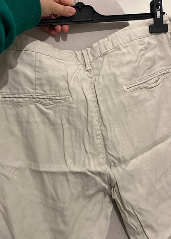 Düğmeli Rahat Kesim Beyaz Keten erkek Pantolon - Görsel 5