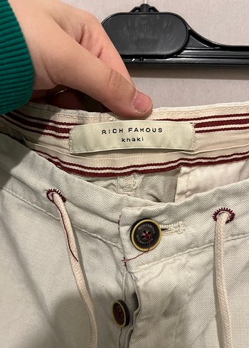 Düğmeli Rahat Kesim Beyaz Keten erkek Pantolon - Görsel 4