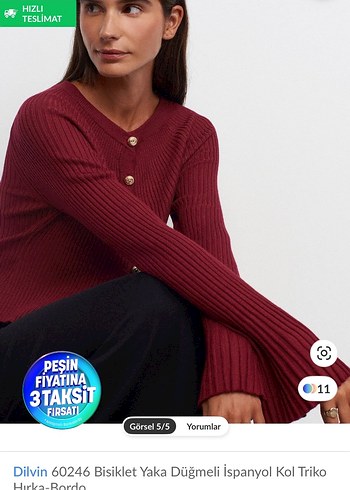 Bordo Düğmeli Triko Hırka - Görsel 5